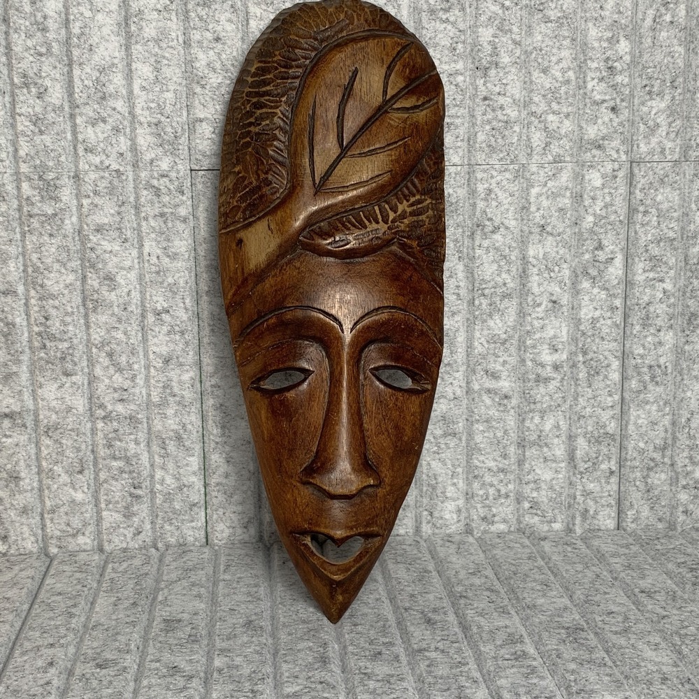 Vintage Martinique African Style Wood Carved Mask 1998 Wall Hanging Decor Art